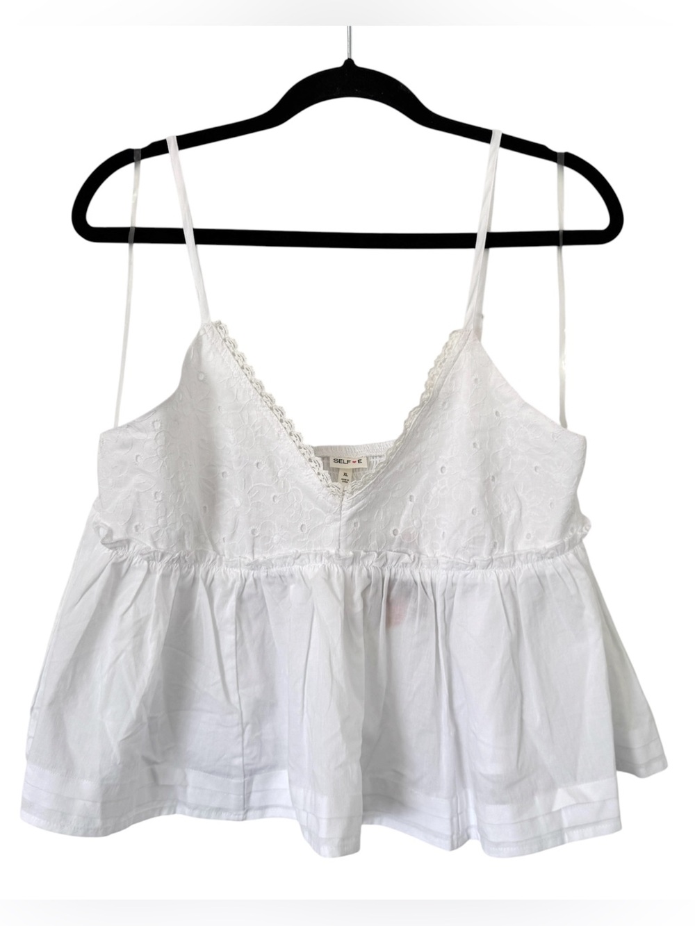 💃 Self Esteem White Cotton Babydoll Blouse, Size XL (Juniors) - NWT
